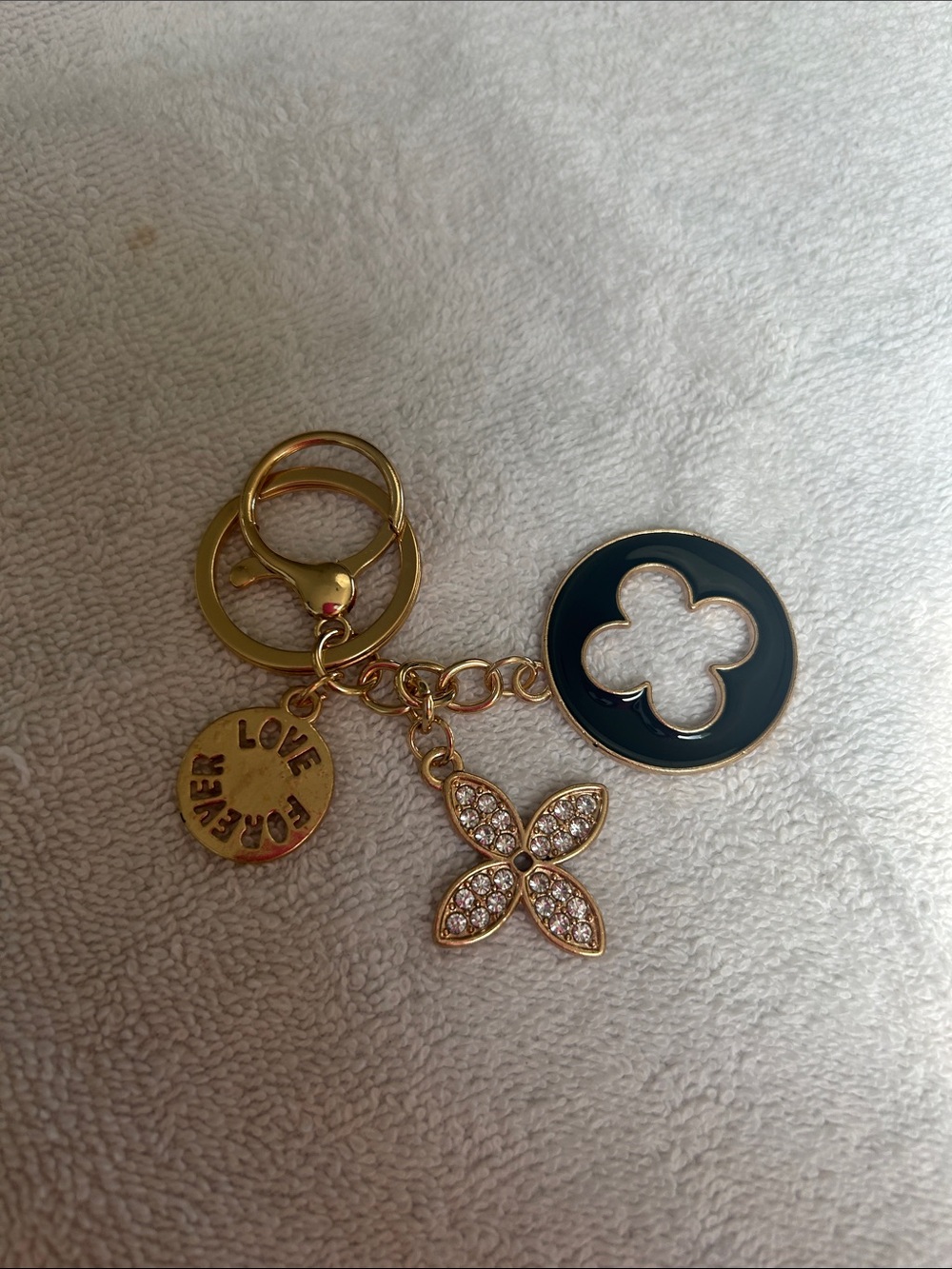 Gold and Black Floral Charm Keychain - LOVE FOREVER Accent